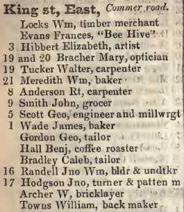 King street East, Commercial road 1842 Robsons street directory