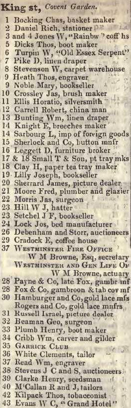 King street, Covent Garden 1842 Robsons street directory
