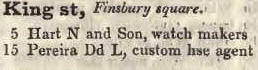 King street, Finsbury square 1842 Robsons street directory