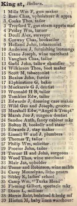 King street, Holborn 1842 Robsons street directory