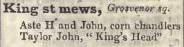 King street mews, Grosvenor square 1842 Robsons street directory