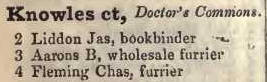 Knowles court, Doctors commons 1842 Robsons street directory