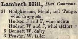 Lambeth hill, Doctors common 1842 Robsons street directory
