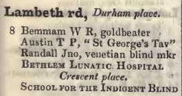 Lambeth road, Durham place 1842 Robsons street directory