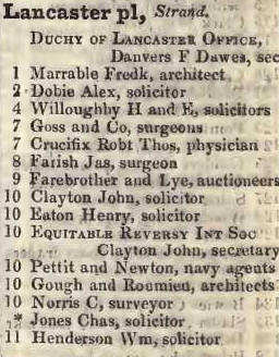 Lancaster place, Strand 1842 Robsons street directory
