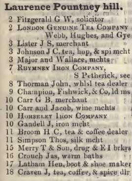 Laurence Pountney hill 1842 Robsons street directory