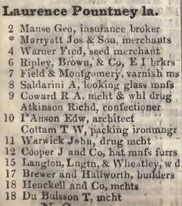 2 - 18 Laurence Pountney lane 1842 Robsons street directory