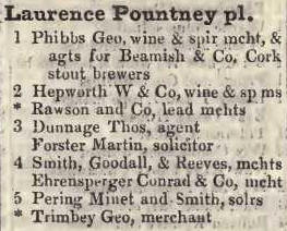 Laurence Pountney place 1842 Robsons street directory