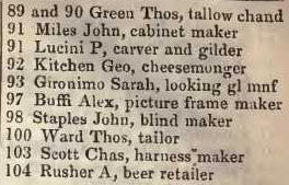 89 - 104 Leather lane, Holborn 1842 Robsons street directory