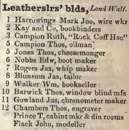 Leathersellers Buildings, London Wall 1842 Robsons street directory