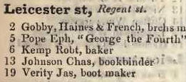 Leicester street, Regent street 1842 Robsons street directory