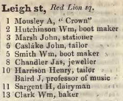 Leigh street, Red Lion square 1842 Robsons street directory