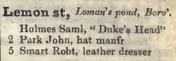 Lemon street, Lomans Pond, Borough 1842 Robsons street directory