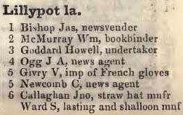 Lillypot lane 1842 Robsons street directory