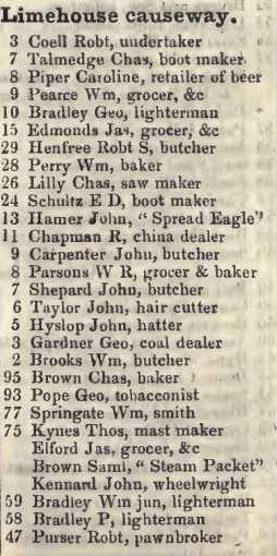 Limehouse Causeway 1842 Robsons street directory