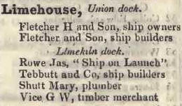 Limehouse, Union Dock 1842 Robsons street directory