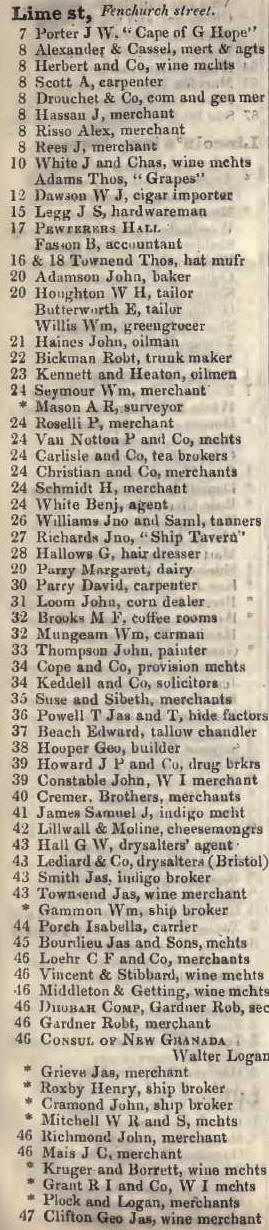 7 - 47 Lime street, Fenchurch street 1842 Robsons street directory