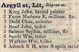 Little Argyll street, Regent street 1842 Robsons street directory