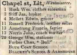 Little Chapel street, Westminster 1842 Robsons street directory