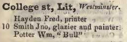 Little College street, Westminster 1842 Robsons street directory