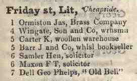 Little Friday street, Cheapside 1842 Robsons street directory