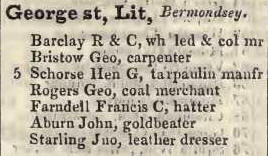Little George street, Bermondsey 1842 Robsons street directory