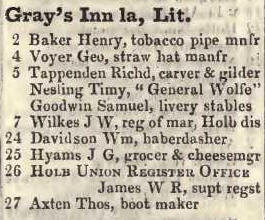 Little Grays Inn lane 1842 Robsons street directory