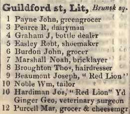 1 - 12 Little Guildford street, Brunswick square 1842 Robsons street directory