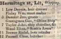 Little Hermitage street, Wapping 1842 Robsons street directory