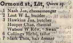 Little Ormond street, Queen square 1842 Robsons street directory