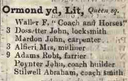 Little Ormond yard, Queen square 1842 Robsons street directory