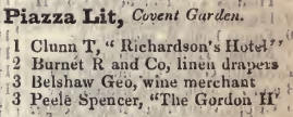 Little Piazza, Covent garden 1842 Robsons street directory