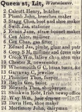 Little Queen street, Westminster 1842 Robsons street directory