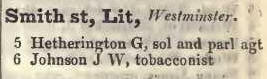 Little Smith street, Westminster 1842 Robsons street directory