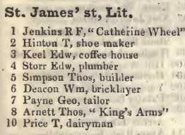 Little St James's street 1842 Robsons street directory