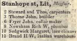 Little Stanhope street, Mayfair 1842 Robsons street directory
