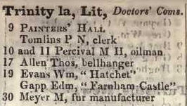 Little Trinity lane, Doctors commons 1842 Robsons street directory