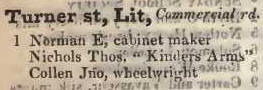 Little Turner street, Commercial road 1842 Robsons street directory