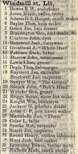 Little Windmill street, Haymarket 1842 Robsons street directory