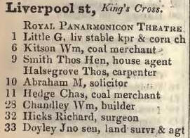 Liverpool street, Kings cross 1842 Robsons street directory