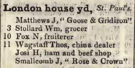London House yard, St Pauls 1842 Robsons street directory