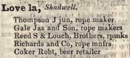 Love lane, Shadwell 1842 Robsons street directory