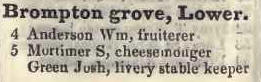 Lower Brompton grove 1842 Robsons street directory