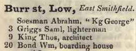 to 20 Lower Burr street, East Smithfield 1842 Robsons street directory
