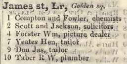 Lower James street, Golden square 1842 Robsons street directory
