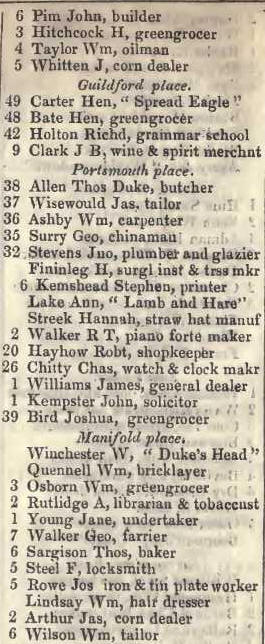 to Manifold place, Lower Kennington lane 1842 Robsons street directory