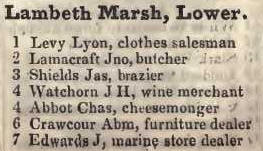 1 - 7 Lower Lambeth marsh 1842 Robsons street directory