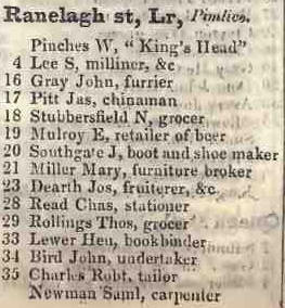 Lower Ranelagh street, Pimlico 1842 Robsons street directory