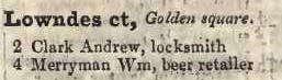 Lowndes court, Golden square 1842 Robsons street directory