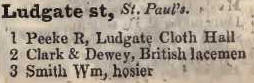 1 - 3 Ludgate street, St Pauls 1842 Robsons street directory